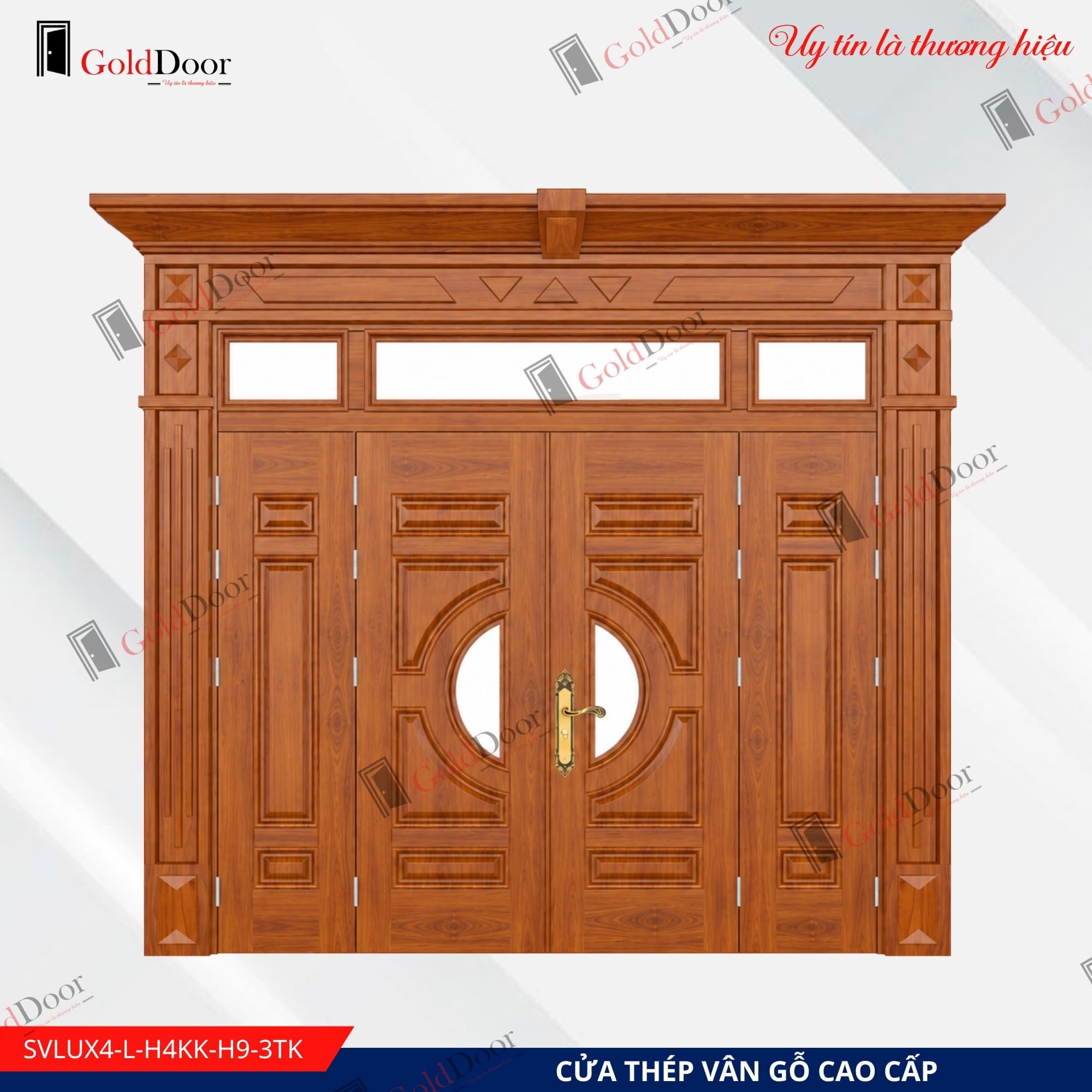 Cửa thép vân gỗ Luxury 4 cánh GoldDoor SVLUX4-L-H4KK-H9-3TK